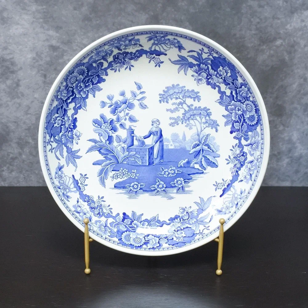 Vintage Spode Blue Room Collection Girl At Well Blue & White Pasta Bowl